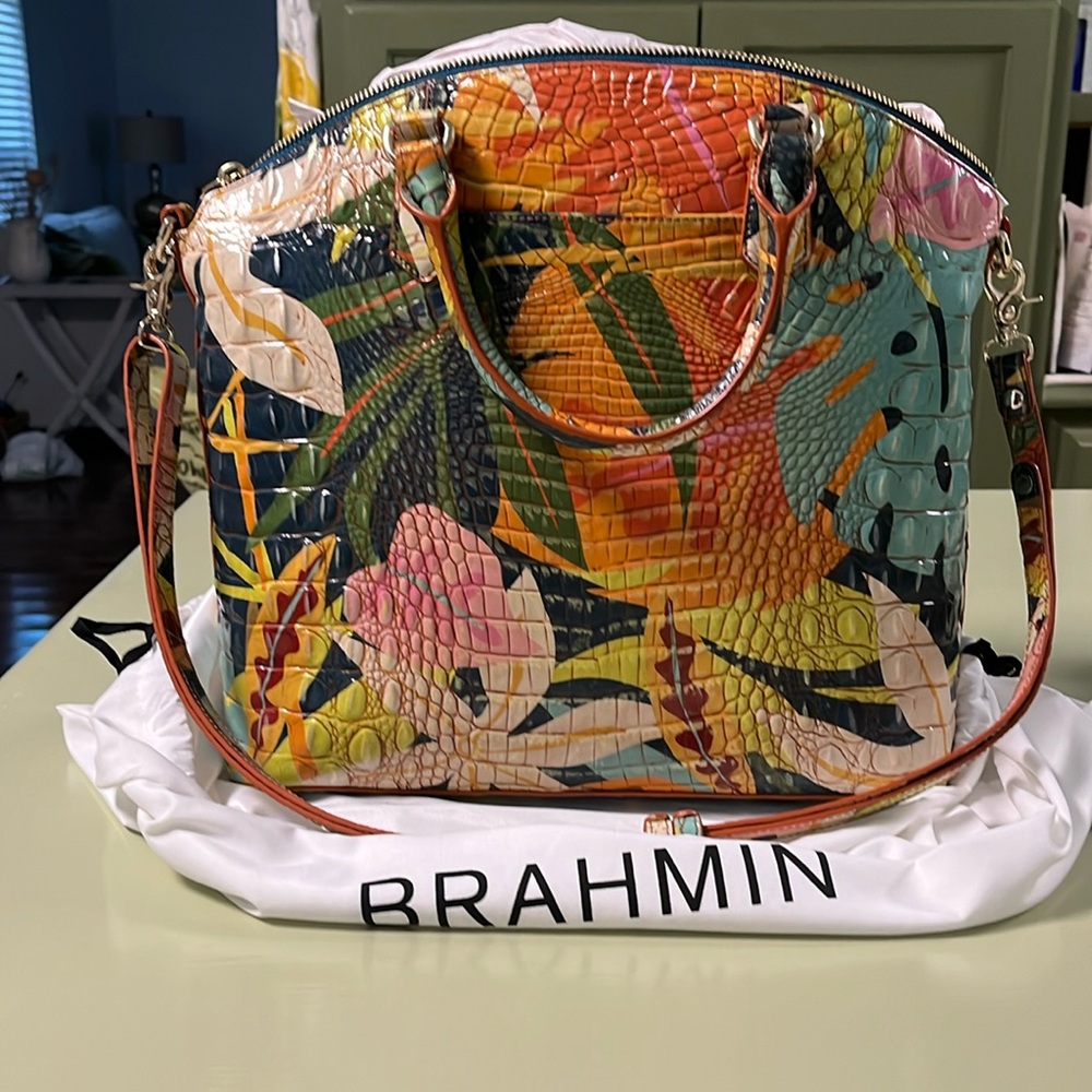 Brahmin Multicolor Tropical Croc-Embossed Satchel